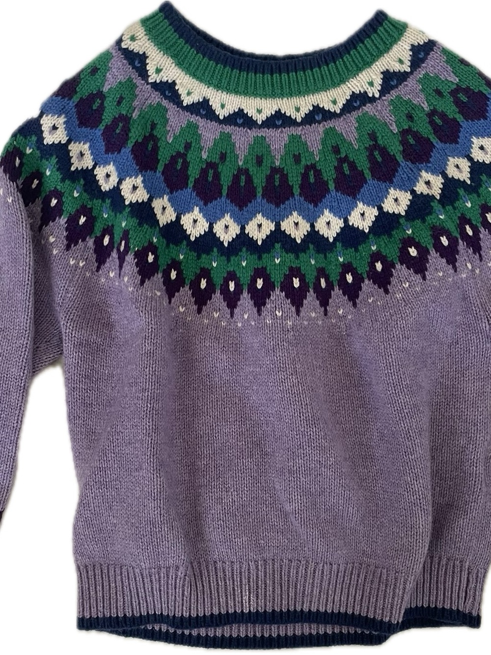 Mini Boden Multicolor Fair Isle Sweater with Lavender, Green & Navy